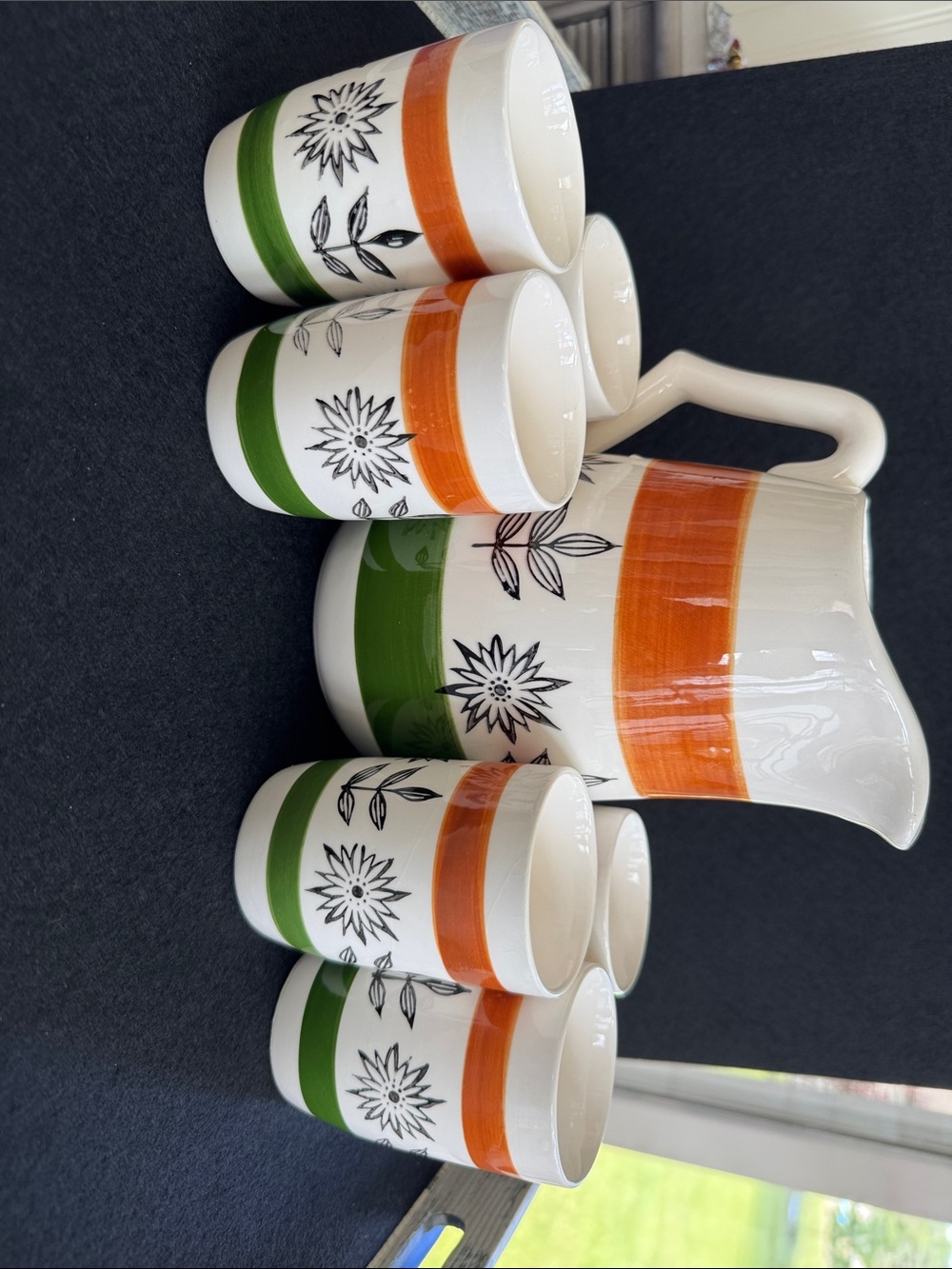 VTG Royal Sealy 1950 MCM Hand Painted Pitcher and 6 Cups Japan - Picture 2 of 14